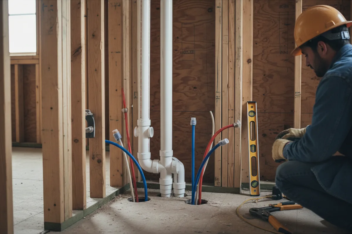 Drain and supply rough-in during Sump Pump Repair in Delaware City